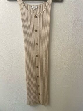 Ribbed Button-Down Knit Maxi Dress in Beige